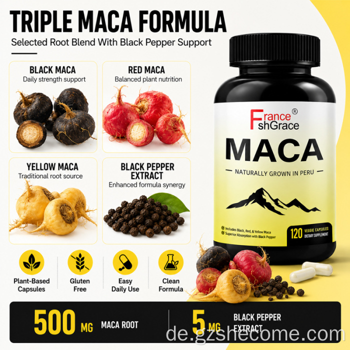 Shecome Maca-Kapseln Glutenfreie Maca-Wurzel-Kapseln